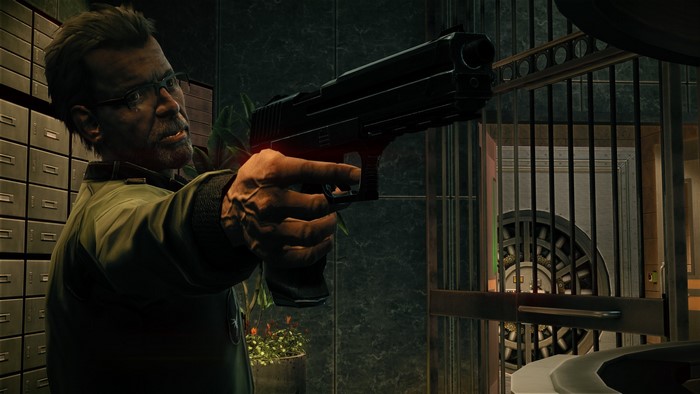 Man with gun in bank vault