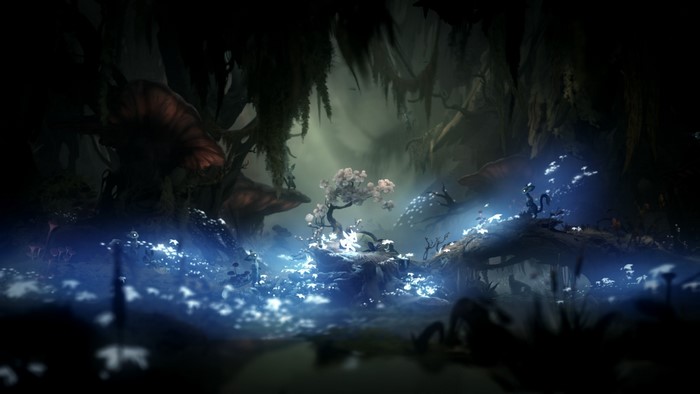 Ori from Ori and the Will of the Wisps in a forest