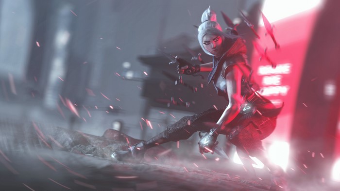 Jett from Valorant in action with knives