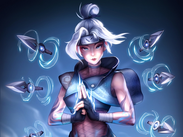 Jett from Valorant with throwing knives