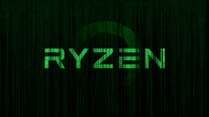 RYZEN logo with Matrix-style green digital rain