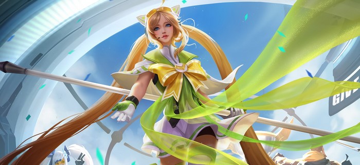 Anime girl with blonde pigtails and green outfit