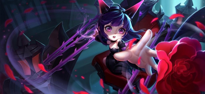 Anime girl with purple hair and pink eyes
