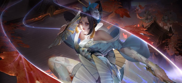 Anime girl with mask and fan