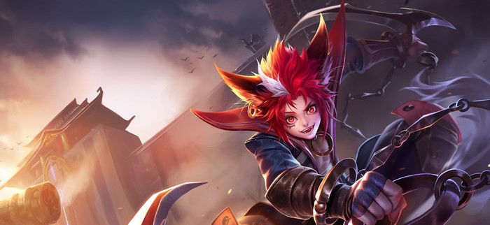 Anime warrior with red hair and red eyes