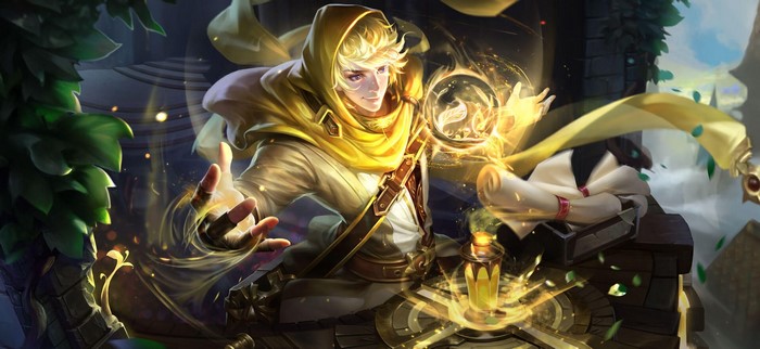 Anime-style mage with yellow cloak casting magic