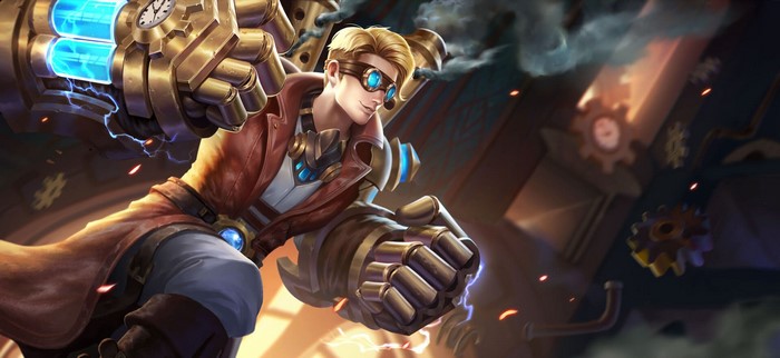 Man with steampunk gauntlets and goggles