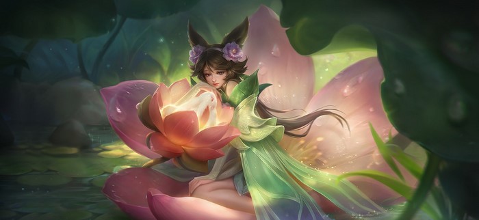 Anime girl with fox ears in a lotus flower