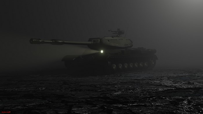 4K IS-4 tank with lights in fog