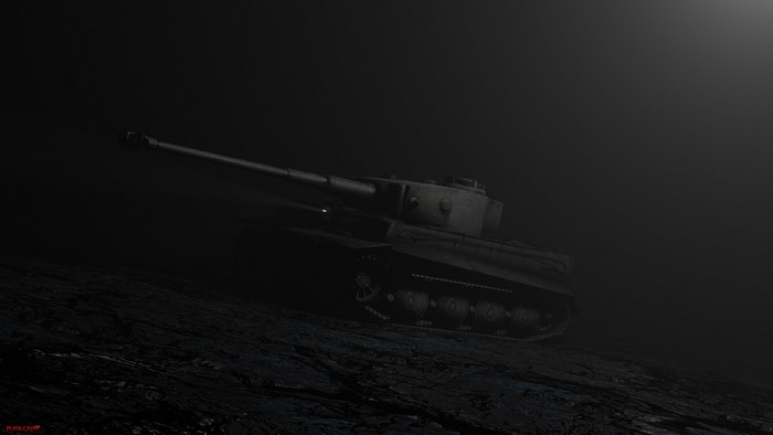 Tiger I tank in dark environment