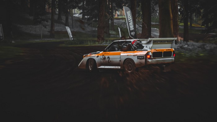 Audi Sport Quattro S1 rally car in a forest