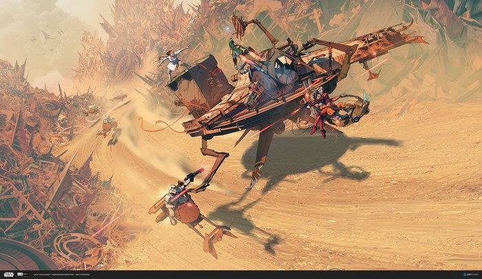 Star Wars: Leia Organa and Boba Fett on Speeder Bikes