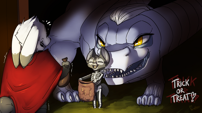 Halloween Trick or Treat with Dragon and Furry