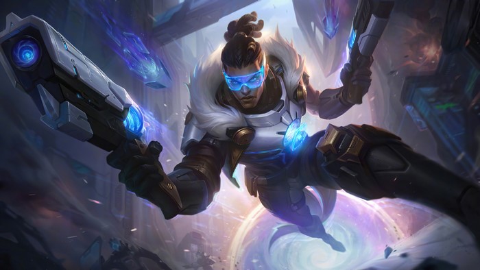 Lucian from League of Legends with futuristic weapons