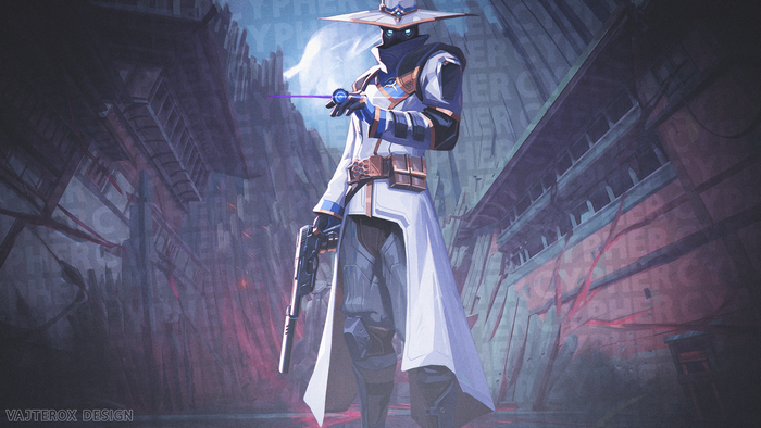 Cypher from Valorant in a futuristic city
