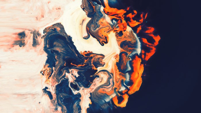 Abstract fluid shapes with orange and blue colors