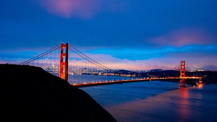Golden Gate Bridge at Dusk with San Francisco Skyline