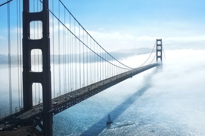 Golden Gate Bridge shrouded in fog