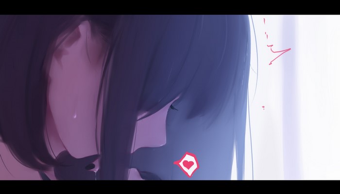 Anime girl with dark hair and a heart symbol