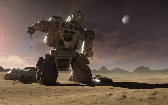 Wrecked BattleMech on a Desert Planet