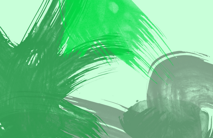 Abstract green watercolor brush strokes on a light green background