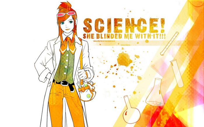 Ema Skye from Ace Attorney with science theme