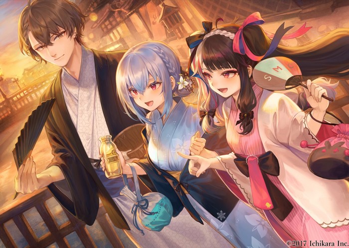 Mashu 003, Hakase Fuyuki, and Yorumi Rena in Japanese clothes