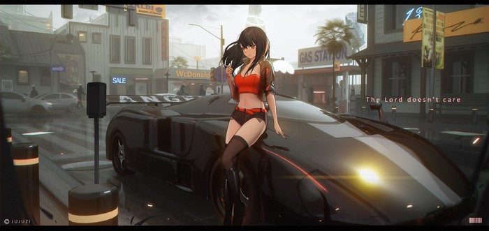 Girl with car at gas station