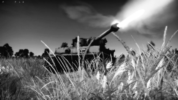 Tank firing in a field