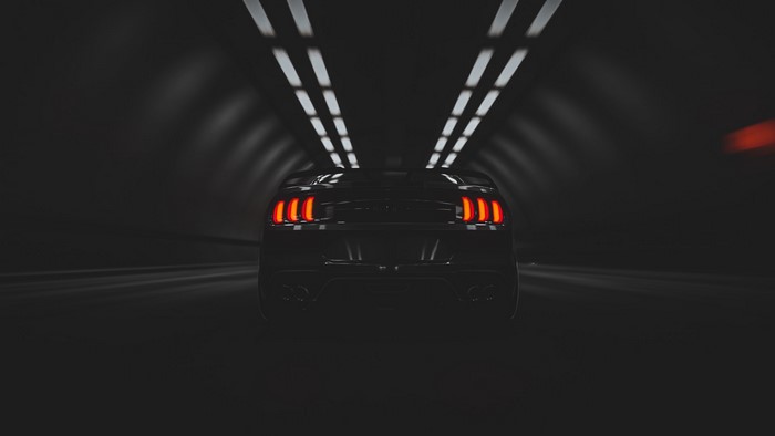 Black Ford Mustang in a Tunnel
