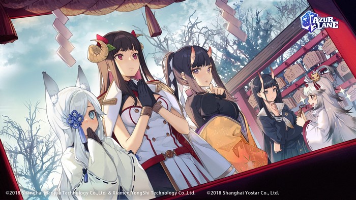 Azur Lane characters at a shrine