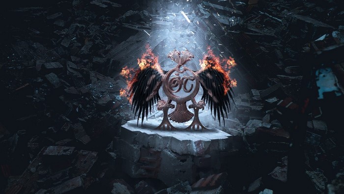 Eagle emblem with wings on fire