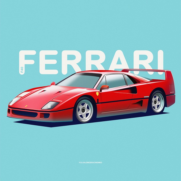 Ferrari F40 illustration with typography
