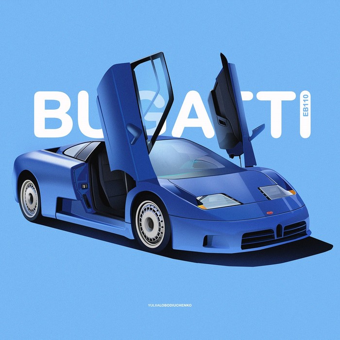 Bugatti EB110 illustration with open doors