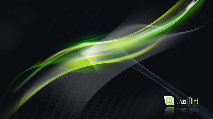 Linux Mint logo with green light and binary code