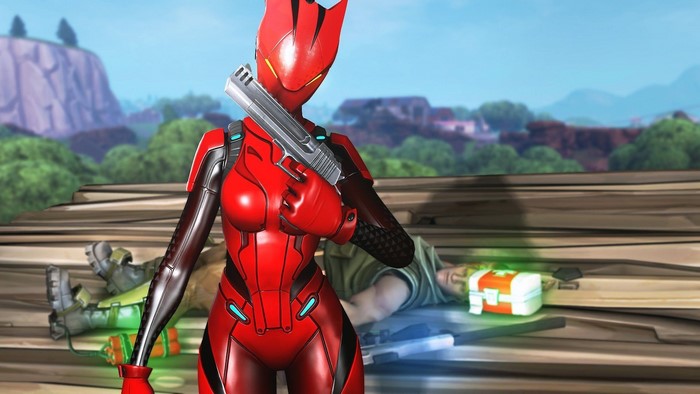 Fortnite Lynx with a gun and defeated players