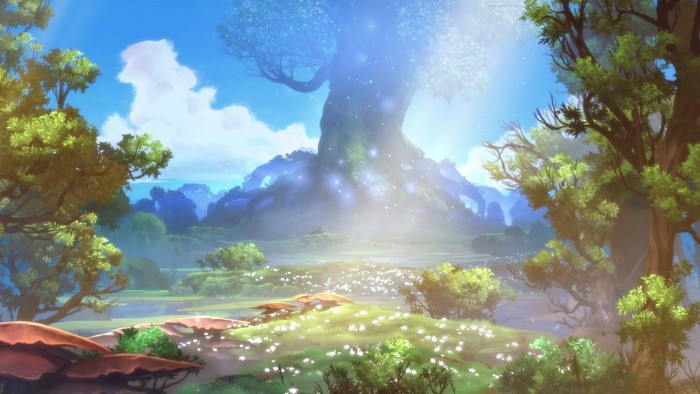 Ori and the Blind Forest landscape with a large tree