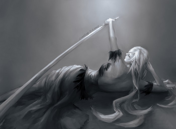 Oshino Shinobu from Monogatari Series with a Katana