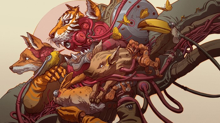 Cyborg animals illustration by Robbie Trevino