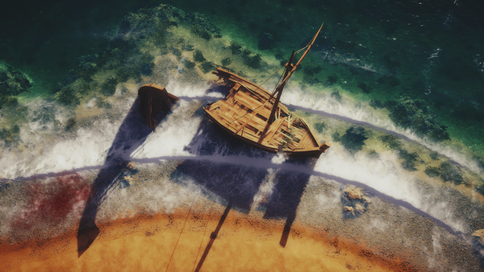 Shipwreck on a shore from Assassins Creed: Odyssey
