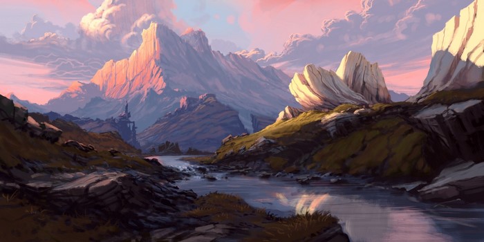 Digital art landscape with river and mountains by Philipp A. Ulrich