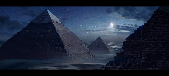 Pyramids at Night under the Moon and Stars