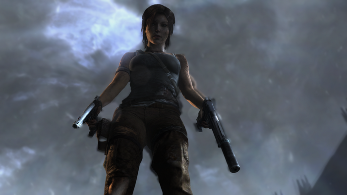 Lara Croft from Tomb Raider (2013) holding guns