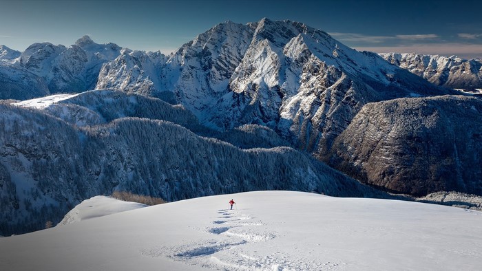 Skier in snowy Alps mountains