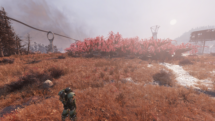 Fallout Power Armor in a Post-Apocalyptic Landscape