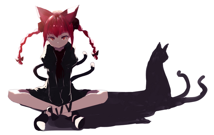 Kaenbyou Rin from Touhou sitting with a cat shadow