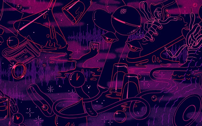 Psychedelic illustration with abstract objects and eyes