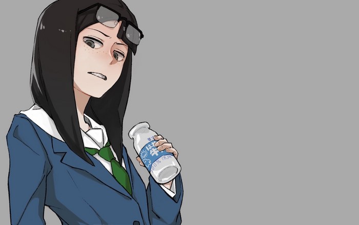 Kanamori Sayaka from Eizouken ni wa Te wo Dasu na! holding a milk bottle
