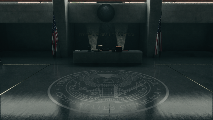 Federal Bureau of Control Seal and Desk