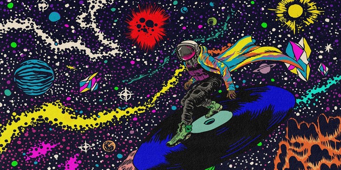 Astronaut on a record in space, Fortnite, Travis Scott